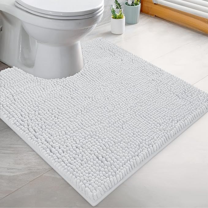 LuxUrux 3-Piece Bathroom Rug Set – Plush Chenille Bath Mats & U-Shaped Toilet Mat, Ultra-Soft, Absorbent & Non-Slip (20x20 U, 16x24 & 20x30 inches, White)