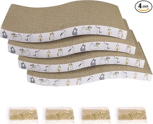 PatiencET Cat Scratcher Cardboard 4 Pack Cat Scratch Pad | Reversible, Curve Design, Durable, Indoor Cats, Lounger Sofa, Multi-Room Use