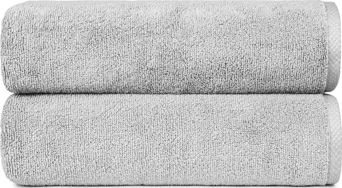 Amazon Basics 2 Piece Quick-Dry Oversize Bath Towel, 100% Cotton, 54" x 30", Platinum