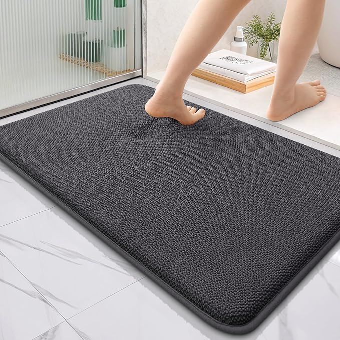 OLANLY Thick Memory Foam Bathroom Rugs 36x24, Absorbent Bath Mat, Dark Grey | Soft Quick Dry Bath Rugs, Non-Slip, Machine Washable Carpet for Bathroom Floor, Tub and Shower, Home Decor Accessories