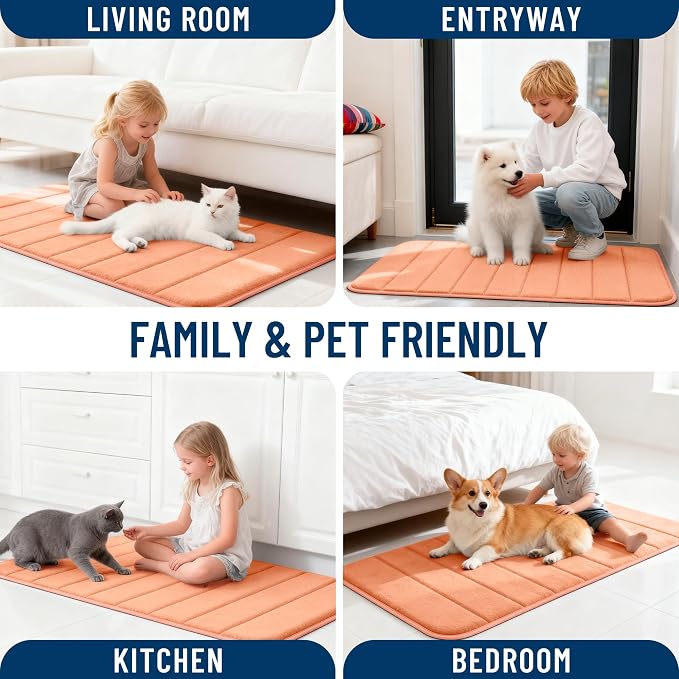 OLANLY Memory Foam Long Bathroom Rugs Runner 47x24, Super Soft Absorbent | Peach, Quick Dry Bath Mat, Machine Washable Shower Floor Rugs, Bathmat Carpet for Bathroom Floor, Tub and Shower