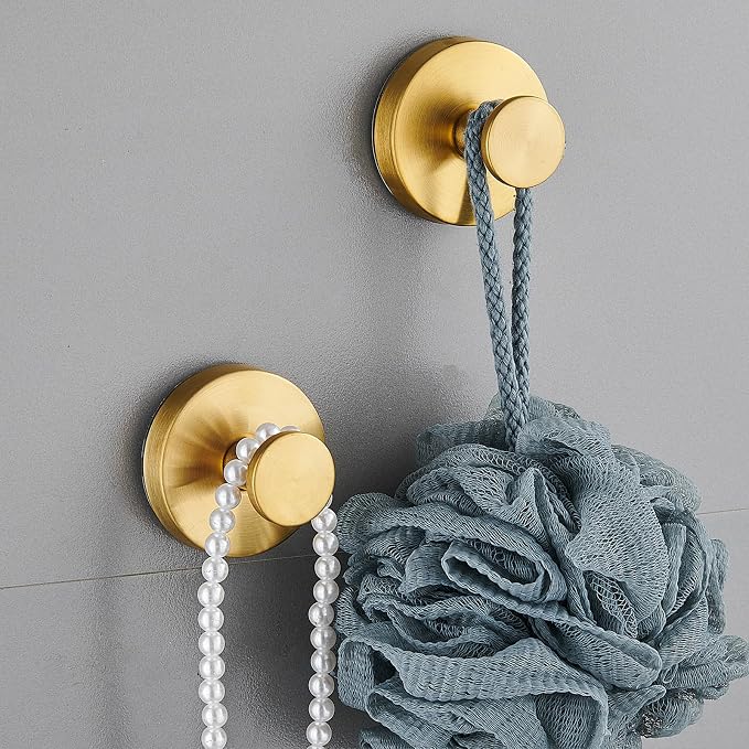 Suction Cup Hooks for Shower, Wreath Hangers for Front Door, Glass Door & Window - Strong Towel, Bath Robe, Loofah Hook Holder for Hanging up to 15 lbs - Waterproof (Gold, 4 Pack)
