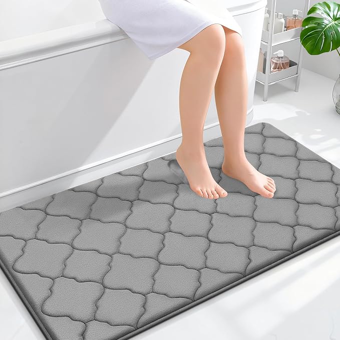 OLANLY Memory Foam Bath Mat Rug 44x24, Ultra Soft Bathroom Rugs, Grey | Thick Absorbent Carpet, Non-Slip Backing, Machine Washable, for Bathroom Floor, Tub, Shower and Home Decor Accessories