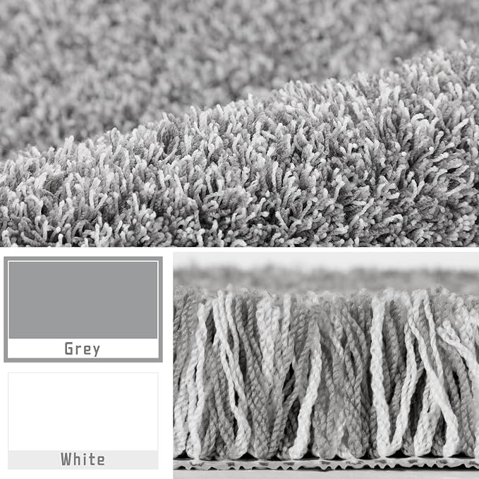 Yimobra Fluffy Bathroom Toilet Rug Set, 32x20+24x20, Light Gray and White | Soft Absorbent Microfiber Bath Mat Set, Non Slip, Machine Washable Quick Dry, Plush Shaggy Shower Rugs for Bathroom Floor
