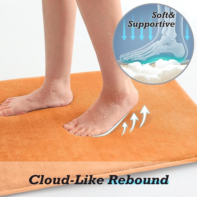Bathroom Rugs Sets 3 Piece, Non-Slip & Quick Dry Bath Mat Set, Ultra Soft Velvet Bath Rugs for Bathroom, Toilet and Shower Floor, Orange