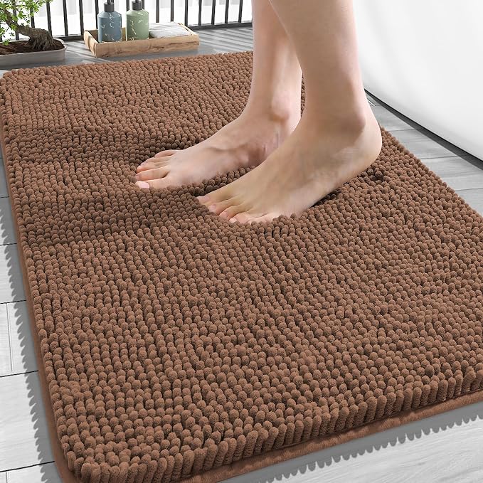 OLANLY Bathroom Rugs 34x21, Extra Soft Absorbent Chenille Bath Rugs | Mocha, Quick-Drying Rubber Backing, Machine Washable Bath Mat for Bathroom Floor, Tub and Shower, Home Decor Accessories