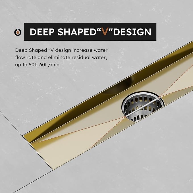 Linear Shower Drain 12 Inch, Modern Rectangle Shower Floor Drain with Removable Quadrato Pattern Grate, Stainless Steel SUS 304, Linear Drain with Leveling Feet& Hair Strainer