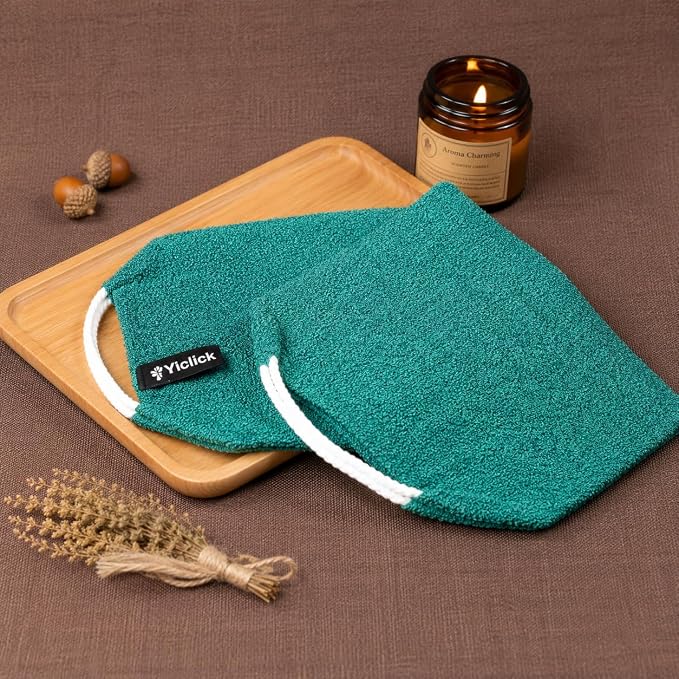 Exfoliating Washcloth Towel with Handle, Back Scrubber for Shower, Exfoliating Body Scrubber Exfoliator, Japanese Wash Cloth for Body Scrub, Bath Sponge Loofah Luffa Washer Exfoliator