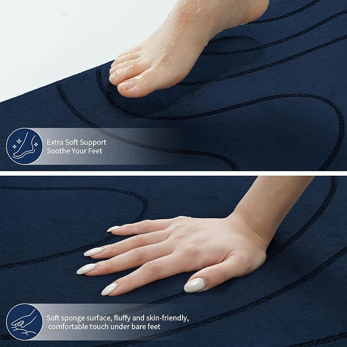 YIHOUSE Bathroom Rugs Sets 5 Piece - Thick Memory Foam Bath Mat, Dark Blue | Ultra Soft, Extra Thick, Super Absorbent, Non Slip, Machine Washable, For Bathroom Floor & Tub, 5 Pieces