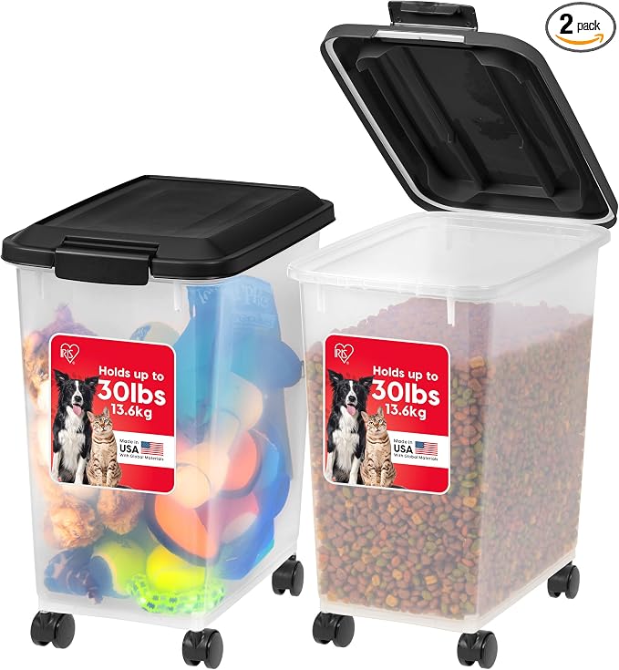 IRIS USA Dog Food Storage Container, 2-Pack, Up to 54 lbs, Black | Made in USA, Comes with Wheels, Airtight Seal, BPA-Free, Bird Seed, Cat food, Cat Litter, Treats, Multi-Pet Use