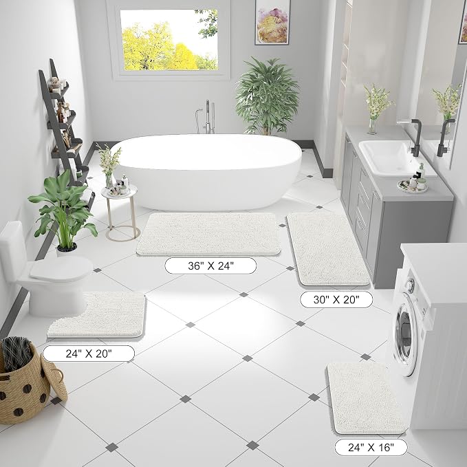 OLANLY Small Bathroom Rugs 24x16, Extra Soft Absorbent Chenille Bath Rugs | Ivory, Quick-Drying Rubber Backing, Machine Washable Bath Mat for Bathroom Floor, Tub and Shower, Home Decor Accessories
