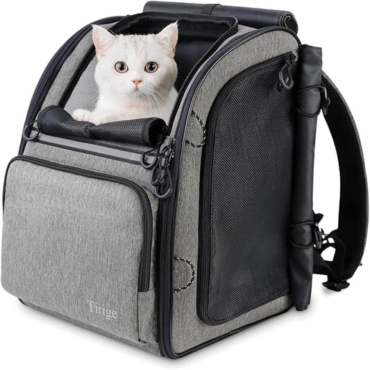 Premium Dog & Cat Carrier Backpack for Travel, Hiking & Vet Visits - Solid Durable Pet Backpack with Breathable Mesh, Safety Strap, Anti-Anxiety Curtain & Storage Pockets (Gray)