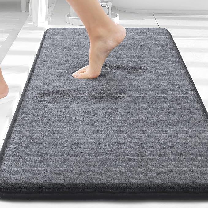 Smiry Memory Foam Bath Mat 30x20, Extra Soft and Absorbent Bathroom Rugs | Dark Grey, Quick Dry Machine Washable Non-Slip Bath Mat for Bathroom Floor, Shower and Tub