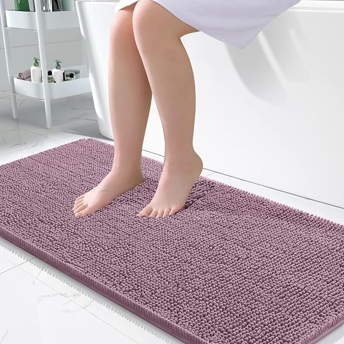 OLANLY Bathroom Runner Rugs 47x24, Extra Soft Absorbent Chenille Bath Rugs | Deep Plum, Quick-Drying Rubber Backing, Washable Long Bath Mat for Bathroom Floor, Tub and Shower, Home Decor Accessories