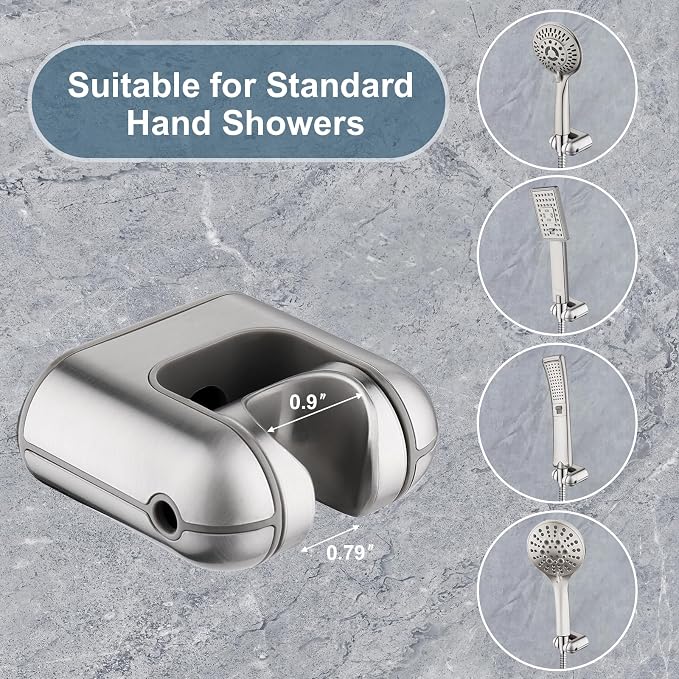 BRIGHT SHOWERS Shower Head Holder Wall Mount, Adjustable Handheld Shower Wand Holder with Universal Fit and Angle Adjustment, Brushed Nickel
