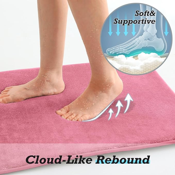 Bathroom Rugs Sets 3 Piece, Non-Slip & Quick Dry Bath Mat Set, Ultra Soft Velvet Bath Rugs for Bathroom, Toilet and Shower Floor, Pink