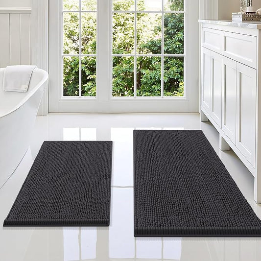 Smiry Chenille Bathroom Rugs Sets 2 Piece (36x24+30x20, Charcoal Grey) | Soft Absorbent Machine Washable Non Slip Shaggy Bath Rug Set for Tub, Shower, and Floor, Home Decor