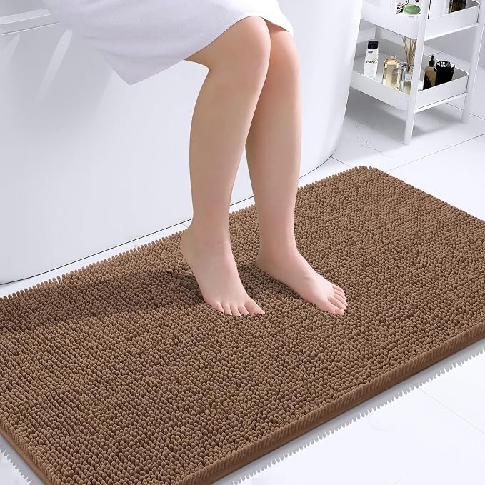 OLANLY Bathroom Runner Rugs 40x24, Extra Soft Absorbent Chenille Bath Rugs | Mocha, Quick-Drying Rubber Backing, Machine Washable Long Bath Mat for Bathroom Floor, Tub and Shower, Home Decor Accessories