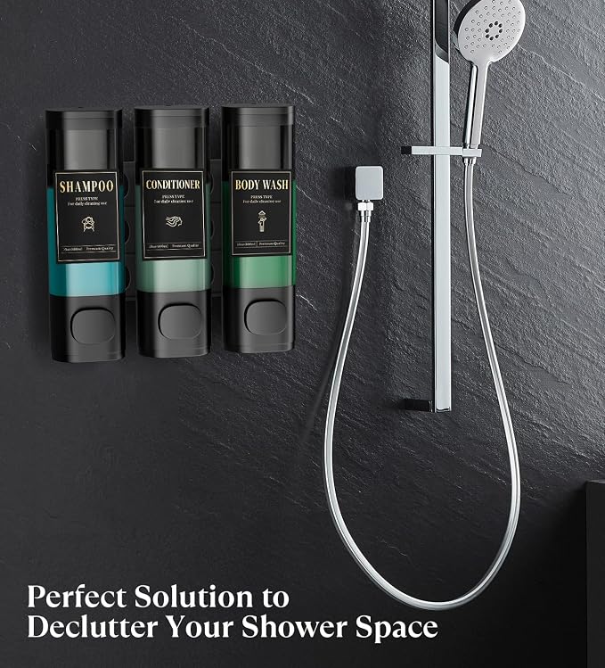 Luxspire Shampoo and Conditioner Dispenser, Shower Soap Dispenser 3-Chamber | Lockable Large Capacity 900ml No-Drill Wall-Mounted Shampoo and Body Wash Dispenser for Bathroom Hotel Kitchen Airbnb