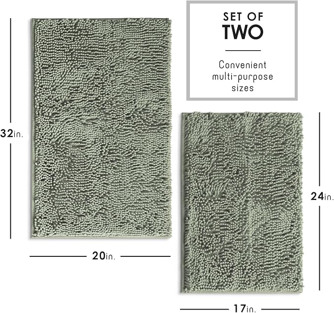 Hearth & Harbor Bathroom Rugs, Chenille Bath Mat - Machine Washable Bath Mats for Bathroom Non-Slip Backing Rubber, Quick Dry Bathroom Mat