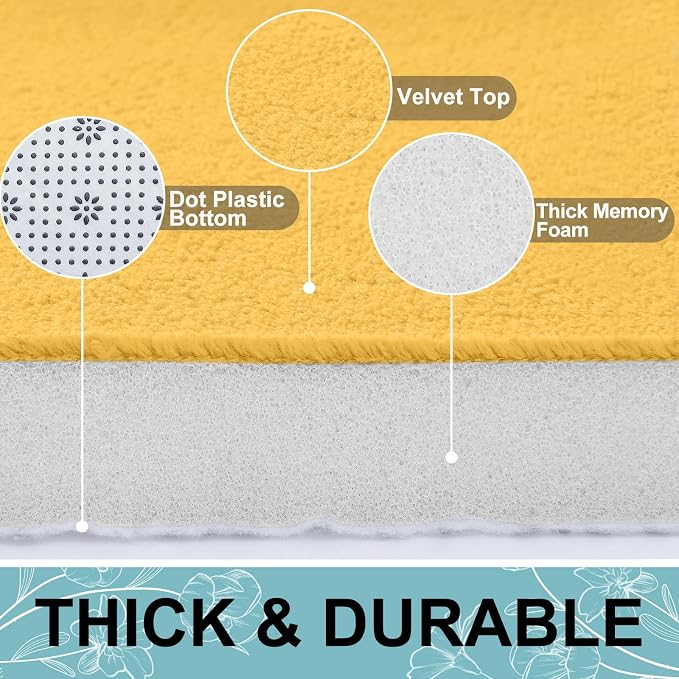 Smiry Memory Foam Bath Mat 47x24, Extra Soft and Absorbent Bathroom Rugs | Yellow, Quick Dry Machine Washable Non-Slip Bath Mat for Bathroom Floor, Shower and Tub