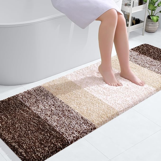OLANLY Bathroom Runner Rug 59x20, Extra Soft Absorbent Microfiber Bath Rugs | Brown, Non-Slip Quick-Drying Rubber Backing, Machine Washable Long Bath Mat for Floor, Tub and Shower, Home Decor Accessories