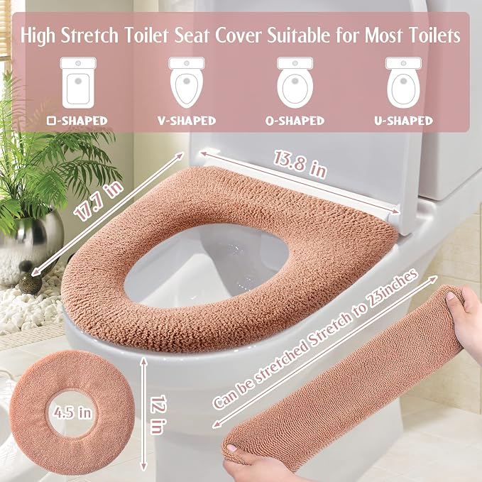 Legigo 5 Pack Toilet Seat Cover, Soft Toilet Seat Warmer Pads for Bathroom | Warmth, Comfort & Easy to Install, Toilet Seat Cushion Covers, Washable and Stretchable(Knit Elongated Light)