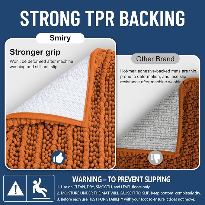 Smiry Bathroom Rugs 36X24, Extra Soft Rubber Backing Chenille Bath Mats | Clay Machine Washable Non Slip Quick Dry Bath Mats for Bathroom Floor, Tub, Shower, Home Decor Accessories