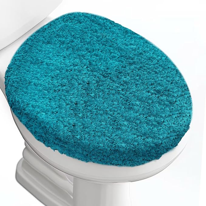 Soft Microfiber Toilet Seat Cover 17.5" x 15" Machine Washable | Solid Toilet Lid Cover Adjustable Rubber Backing Fits Most 16 -17.5" L x 14-16" W Round Oblong and Elongated Toilet Seat