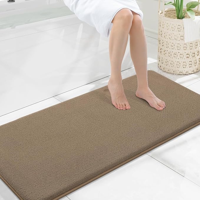 Smiry Memory Foam Bath Mat 47x20, Extra Soft Absorbent Bathroom Rugs | Camel Quick Dry, Machine Washable Bath Mats for Bathroom, Shower, Tub and Home Decor Accessories