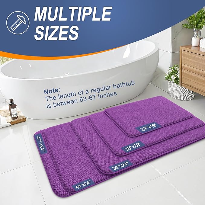 OLANLY Thick Memory Foam Bathroom Rugs 30x20, Absorbent Bath Mat, Purple | Soft Quick Dry Bath Rugs, Non-Slip, Machine Washable Carpet for Bathroom Floor, Tub and Shower, Home Decor Accessories