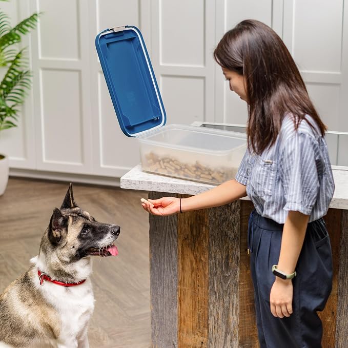 IRIS USA Dog Food Storage Container, Up to 11 lbs, Navy, Made in USA | BPA-Free, Airtight Seal, Best for Cat Food, Bird Seed, Chicken Feed, Pet Toys, Treats, Pellets