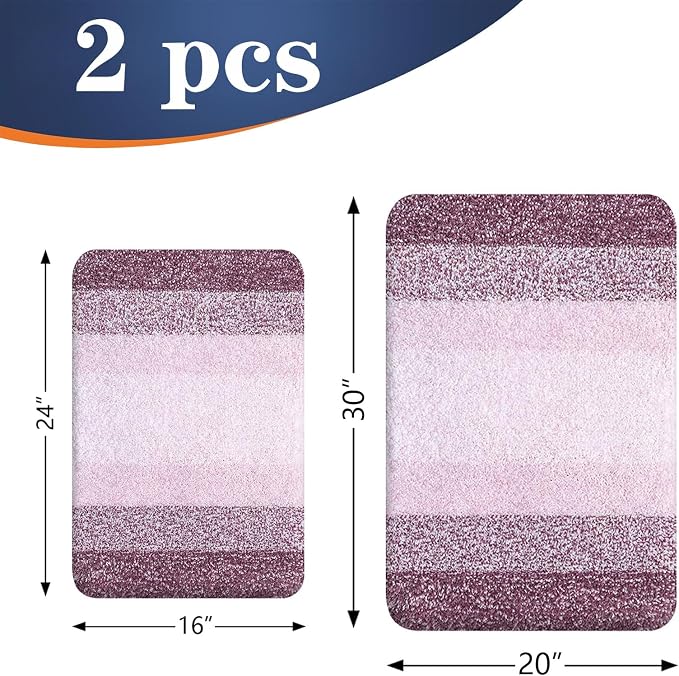 OLANLY Micorfiber Bathroom Rug Set 2 Piece, 30"x20"+24"x16" | Mauve, Soft Absorbent Bath Rug Set, Non-Slip, Machine Wash Dry, Plush Shaggy Bath Mats for Bathroom