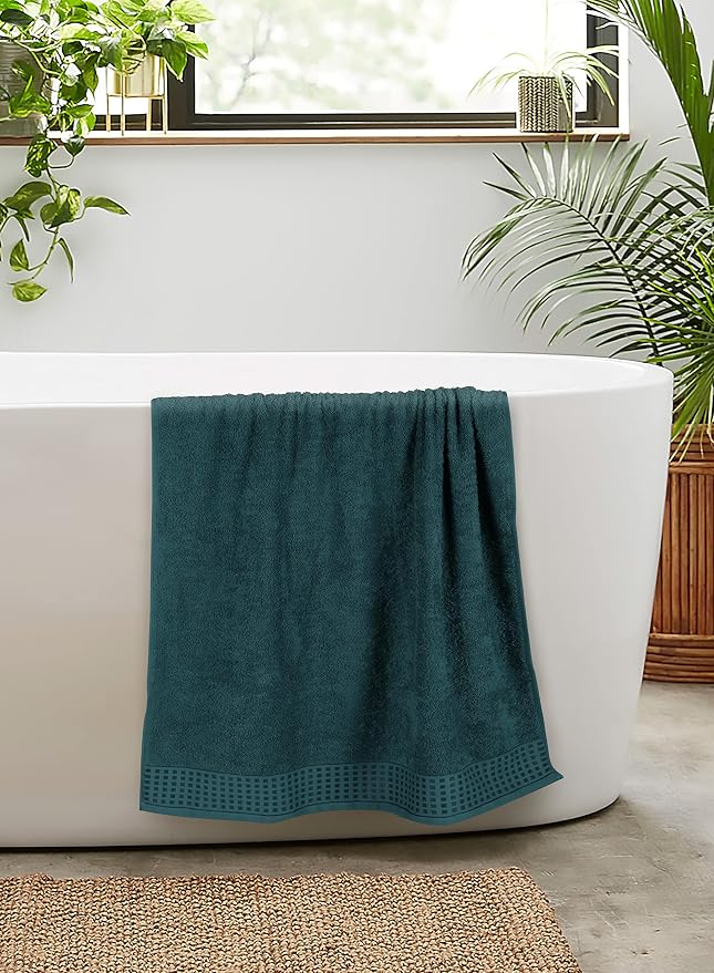 GLAMBURG 100% Cotton 2 Pack Oversized Bath Towel Set 28x55 Inches, Ultra Soft Highly Absorbant Compact Quickdry & Lightweight Large Bath Towels, Ideal for Gym Travel Camp Pool - Teal