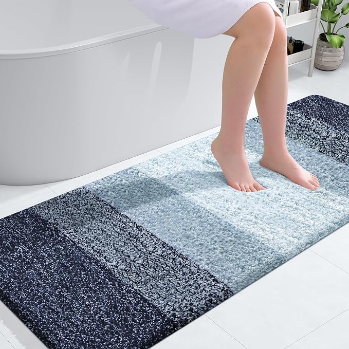 OLANLY Bathroom Runner Rug 59x24, Extra Soft Absorbent Microfiber Bath Rugs | Airy Blue, Non-Slip Quick-Drying Rubber Backing, Washable Long Bath Mat for Floor, Tub and Shower, Home Decor