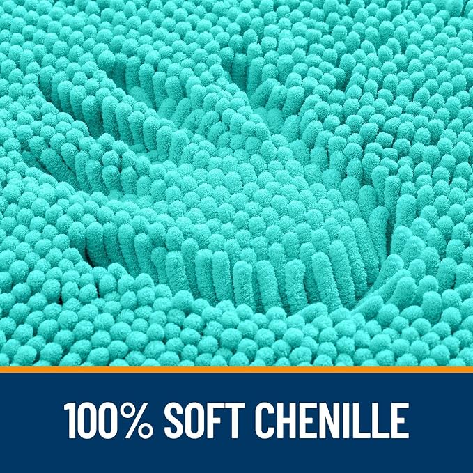 OLANLY Chenille Bathroom Rugs Mats Sets 2 Piece, 59"x20"+30"x20", Teal | Ultra Soft Absorbent Bath Rugs Set, Rubber Backing Non-Slip, Quick Dry, Machine Washable Bath Carpet, Home Decor Accessories