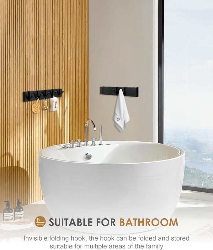 2 in a Box，Black Wall Hooks，Towel Hooks for Bathroom Wall Mounted，Coat Hooks，Perforated or Free Perforated，Door Robe Hooks，Bathroom Towel Hook，Black Door Hook，Also for Balcony，Kitchen.
