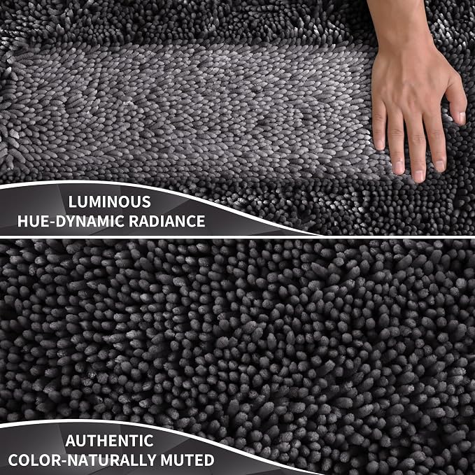 Yimobra Bathroom Rug Set 2 Piece, Luxury Shaggy Bath Mat Set with Non Slip Backing, Ultra Soft & Absorbent Mats for Bathroom Floor, Machine Washable, 31.5"x20"+24"x17", Dark Grey