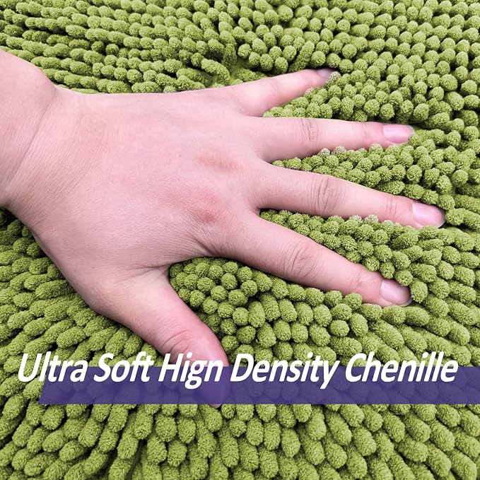 Lime Green Bathroom Rug Set - Extra Soft 3 Piece Anti-Slip Bath Mats, Plush Chenille Shaggy Mat for Living Room, Bedroom, Floor - Water Absorbent Soft Rug