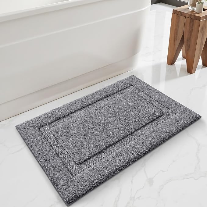 LUMI Ultra Soft Bathroom Rugs Absorbent, Non Slip Bath Mat 20x32, Dark Grey | Machine Washable with Rubber Backing, Quick Dry, Premium Microfiber Plush Carpet for Bathtub and Shower Floor