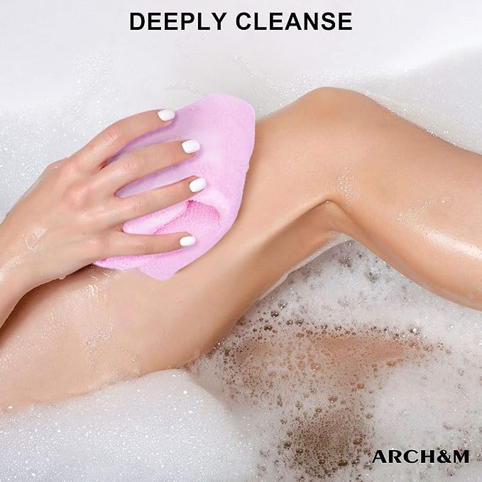 ARCH&M Japanese Exfoliating Washcloth, Yellow, 3-Pack | Korean & Japanese Style Scrub Cloth, Nylon Bath Washcloth, For Body & Back, Smoother Skin