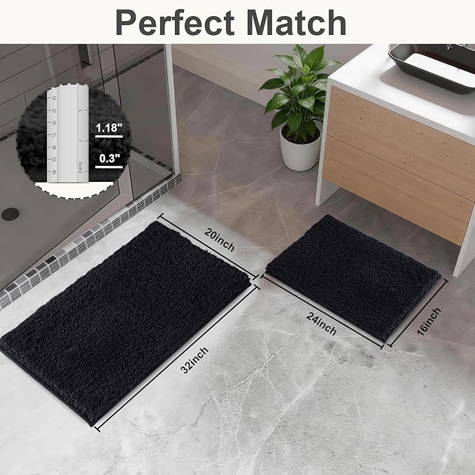 Bathroom Rugs Sets 2 Piece Non Slip Washable Bath Mat Set | Soft Absorbent bathroom mat set Microfiber bathroom floor mat Rubber Backed bath rug set for Floor, Tub and Shower