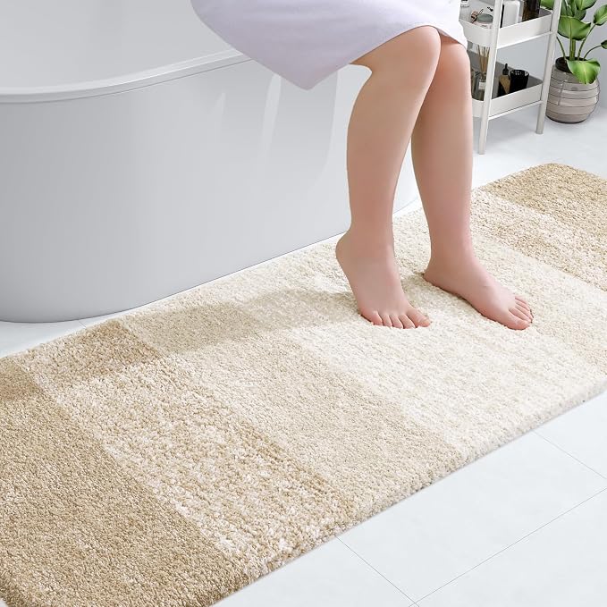 OLANLY Bathroom Runner Rug 70x24, Extra Soft Absorbent Microfiber Bath Rugs | Light Beige, Non-Slip Quick-Drying Rubber Backing, Washable Long Bath Mat for Floor, Tub and Shower, Home Decor