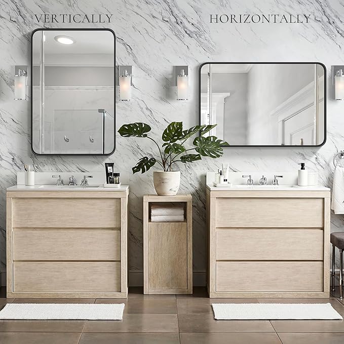 40x30 Inch Rectangle Bathroom Mirror for Wall, Matte Black Metal Framed, Bathroom Vanity Mirrors for Restroom Farmhouse, Anti-Rust, Tempered Glass, Horizontally or Vertically Hanging