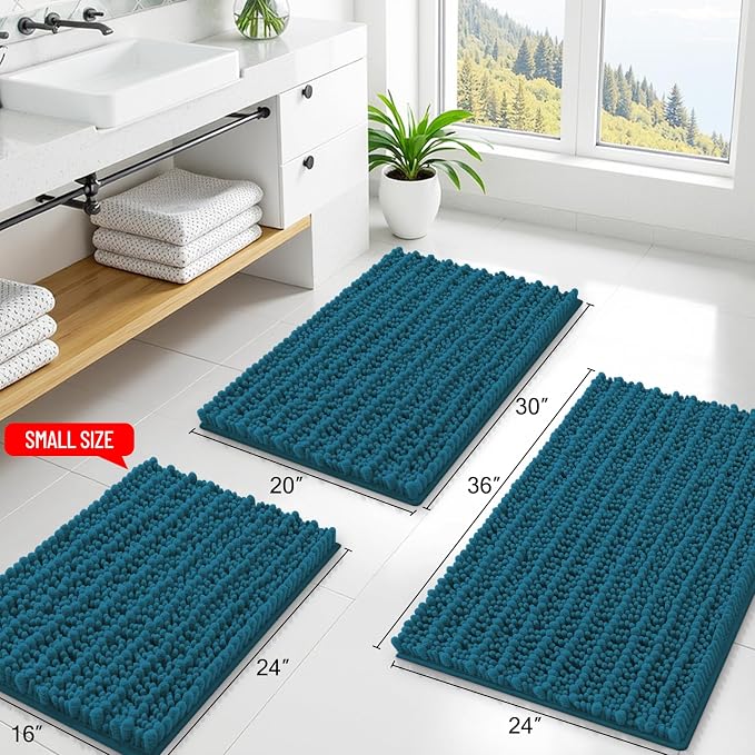 Smiry Bathroom Rugs 36X24, Extra Soft Rubber Backing Chenille Bath Mats | Peacock Blue Machine Washable Non Slip Quick Dry Bath Mats for Bathroom Floor, Tub, Shower, Home Decor Accessories