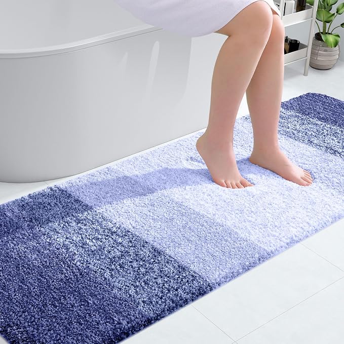 OLANLY Bathroom Runner Rug 70x24, Extra Soft Absorbent Microfiber Bath Rugs | Blue-Violet, Non-Slip Quick-Drying Rubber Backing, Washable Long Bath Mat for Floor, Tub and Shower, Home Decor