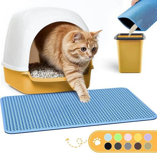 Powools Cat Litter Mat, 23.2 x 14.6 in, Waterproof, Non-Slip, Blue | Litter Trapping Mat, Easy to Clean, Litter Box Mat, Urine-Proof, Cat Toilet Training Systems Accessories, Indoor Cats
