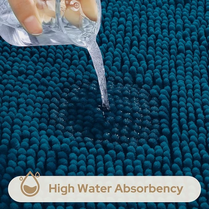 HOMEIDEAS Atlantic Blue Chenille Bath Rugs Set of 3, Non Slip Bath Mat | Super Absorbent, Soft Microfiber, Machine Washable, Stain Resistant, for Bathroom Decor