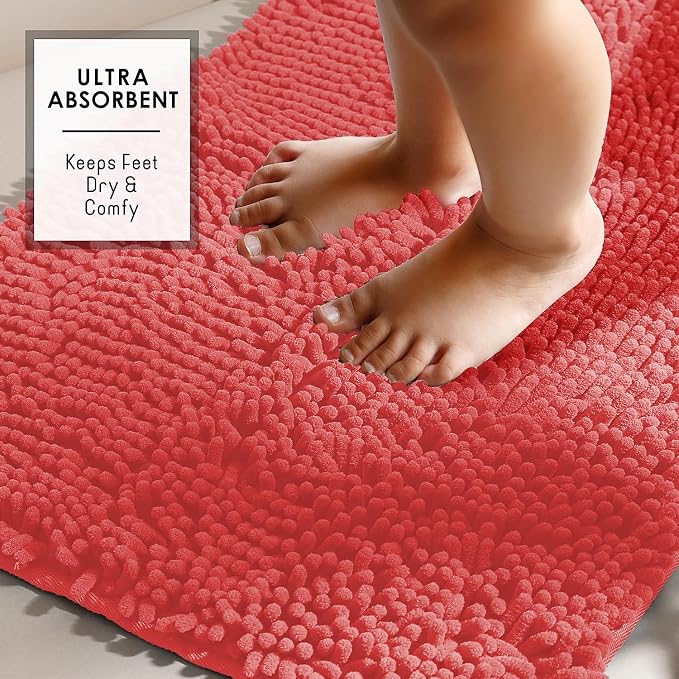 Hearth & Harbor Bathroom Rugs, Chenille Bath Mat - Machine Washable Bath Mats for Bathroom Non-Slip Backing Rubber, Quick Dry Bathroom Mat