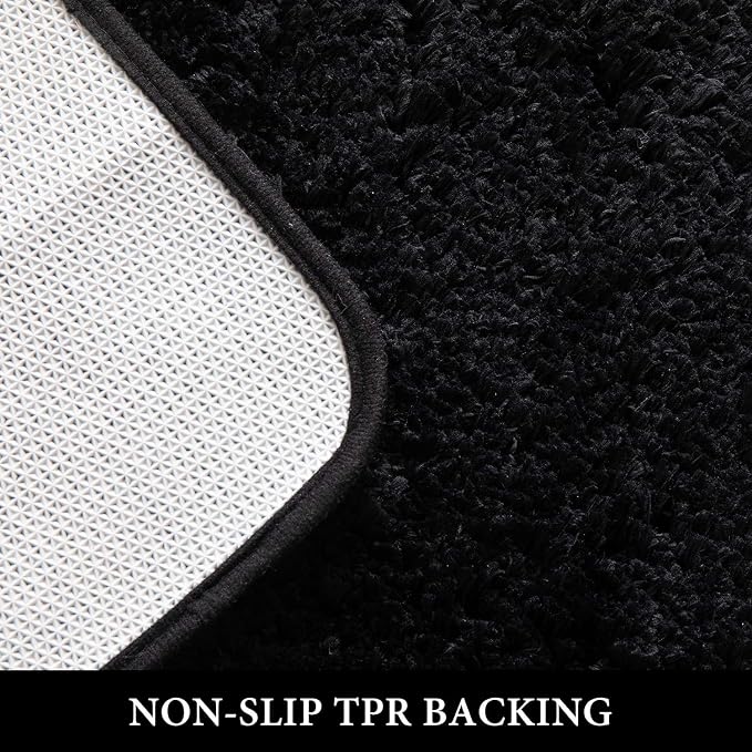 MIULEE Black Bathroom Rugs Set 2 Piece Soft Bath Mats 16x24+16x48 Inch | Soft Absorbent Microfiber Bath Rugs, Non Slip, Quick Dry, Fluffy Bath Rugs for Bathroom Floor Tub Showers, Machine Washable